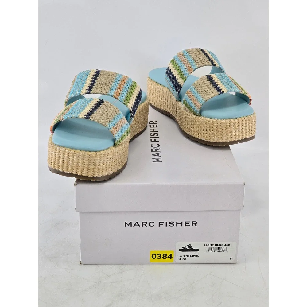 Marc Fisher Pelma Platform Sandals Womens 9M Light Blue Espadrille -NEW